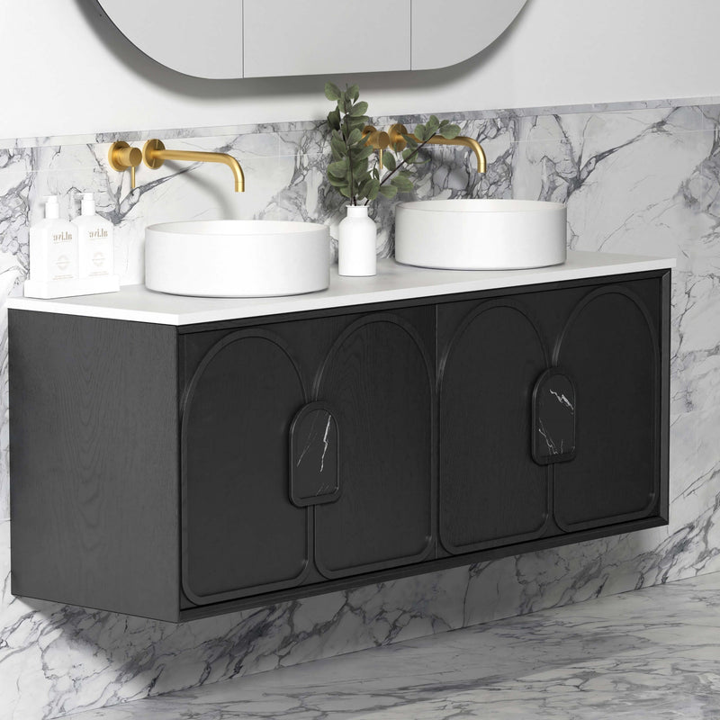 OTTI LAGUNA MARK II BLACK OAK 1500MM DOUBLE BOWL WALL HUNG VANITY