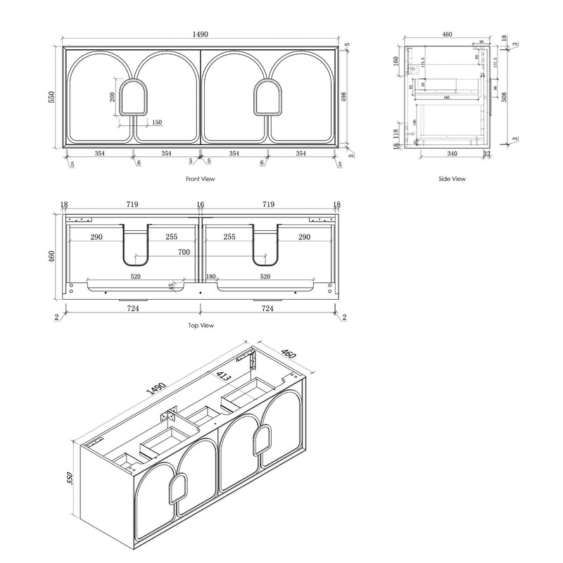 OTTI LAGUNA MARK II MATTE WHITE 1500MM DOUBLE BOWL WALL HUNG VANITY