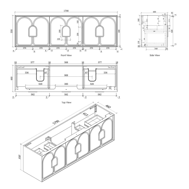 OTTI LAGUNA MARK II BLACK OAK 1800MM DOUBLE BOWL WALL HUNG VANITY