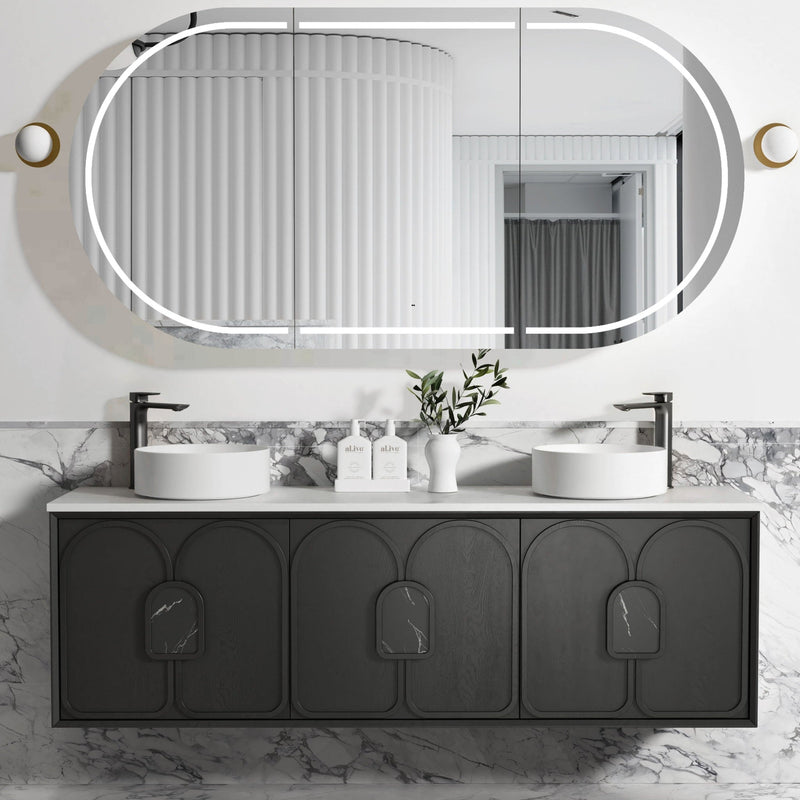 OTTI LAGUNA MARK II BLACK OAK 1800MM DOUBLE BOWL WALL HUNG VANITY