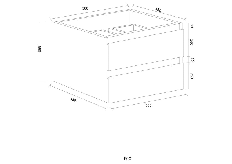 Mercio - Luna Plywood Wall Hung Vanity 600mm - Aqualux Bathrooms