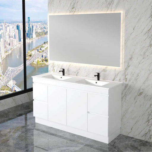 ABS Riva - Riva Less Freestanding Double Bowl Vanity 1500mm - Gloss White - Aqualux Bathrooms