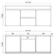 ABS Riva - Riva Less Wall Hung Double Bowl Vanity 1200mm - Gloss White - Aqualux Bathrooms