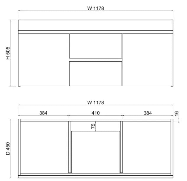 ABS Riva - Riva Less Wall Hung Double Bowl Vanity 1200mm - Gloss White - Aqualux Bathrooms
