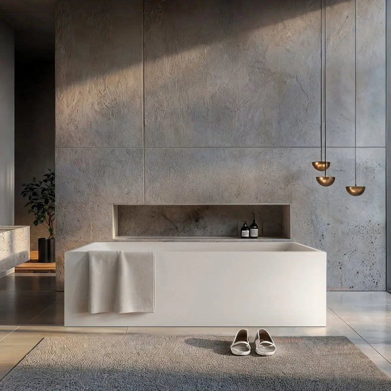 ABS Riva - Riva Lotus Square Freestanding Bathtub 1200mm - Gloss White - Aqualux Bathrooms