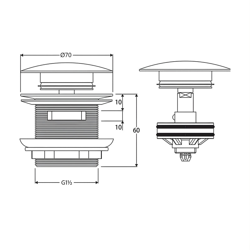 OTTI MUSHROOM PULL-OUT/POP-UP OVERFLOW BATHTUB WASTE 40MM GUN METAL