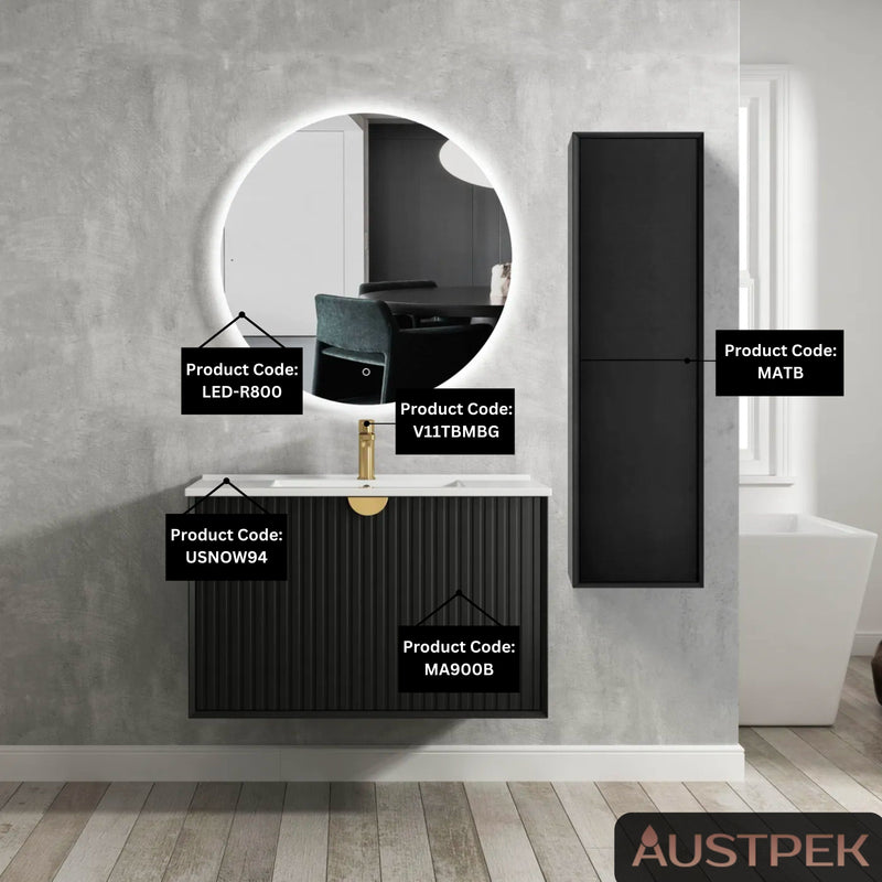 OTTI MARLO WALL HUNG TALL BOY MATTE BLACK 350MM X 1200MM