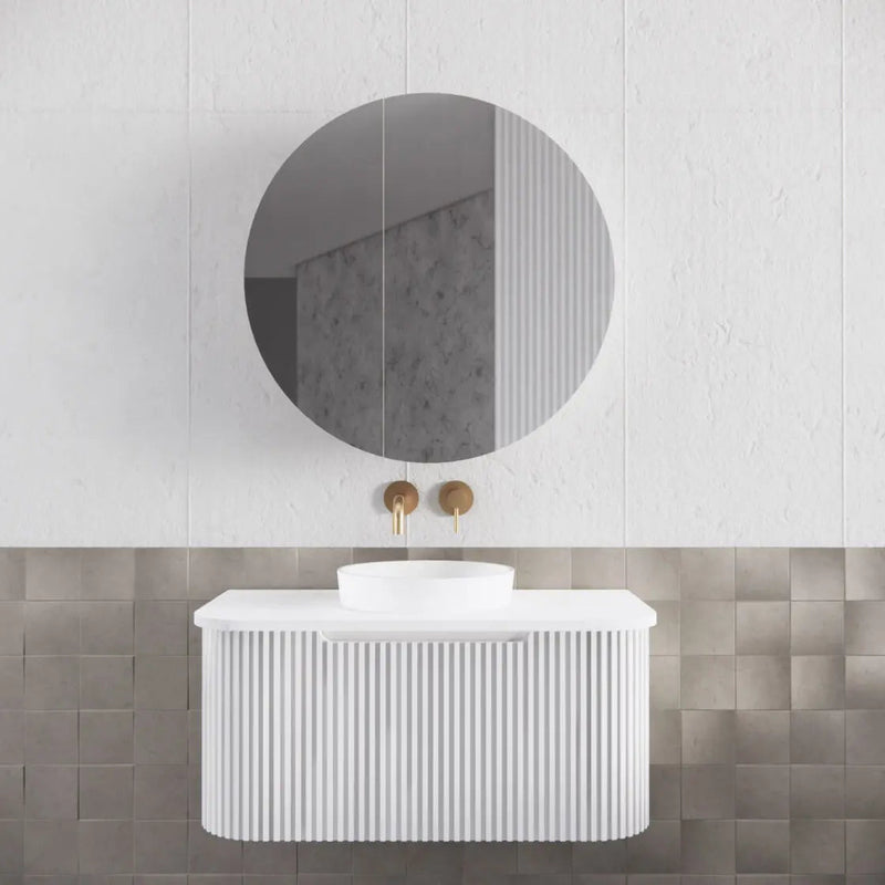 ABS Riva - Riva London Round Shaving Cabinet 800mm - Matt White - Aqualux Bathrooms