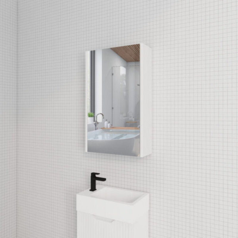 RIVA GENEVA FLUTED Matte White Mirror Shaving Cabinet 450mm - Beyond Bathware