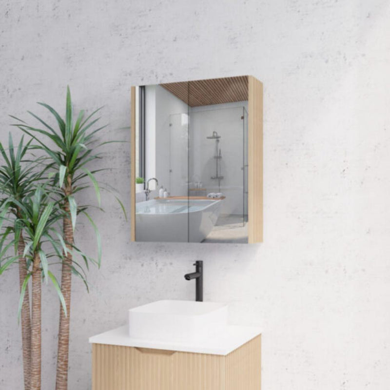RIVA GENEVA FLUTED American Oak Mirror Shaving Cabinet 600mm - Beyond Bathware