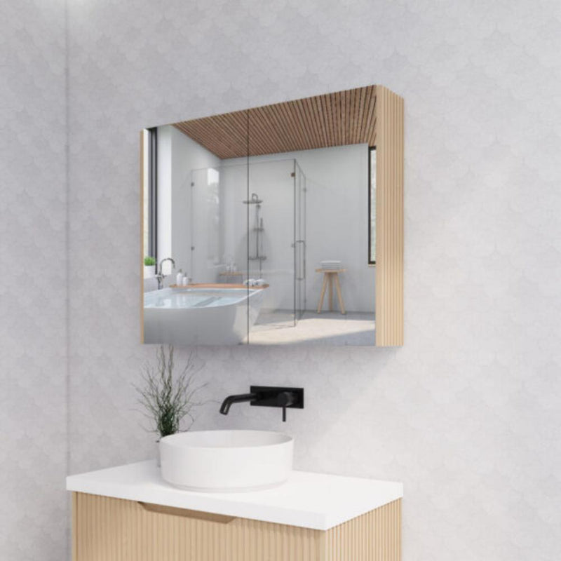 RIVA GENEVA FLUTED American Oak Mirror Shaving Cabinet 900mm - Beyond Bathware