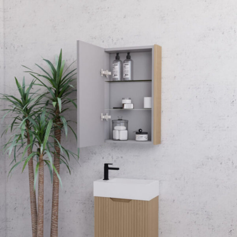 RIVA GENEVA FLUTED American Oak Mirror Shaving Cabinet 450mm - Beyond Bathware