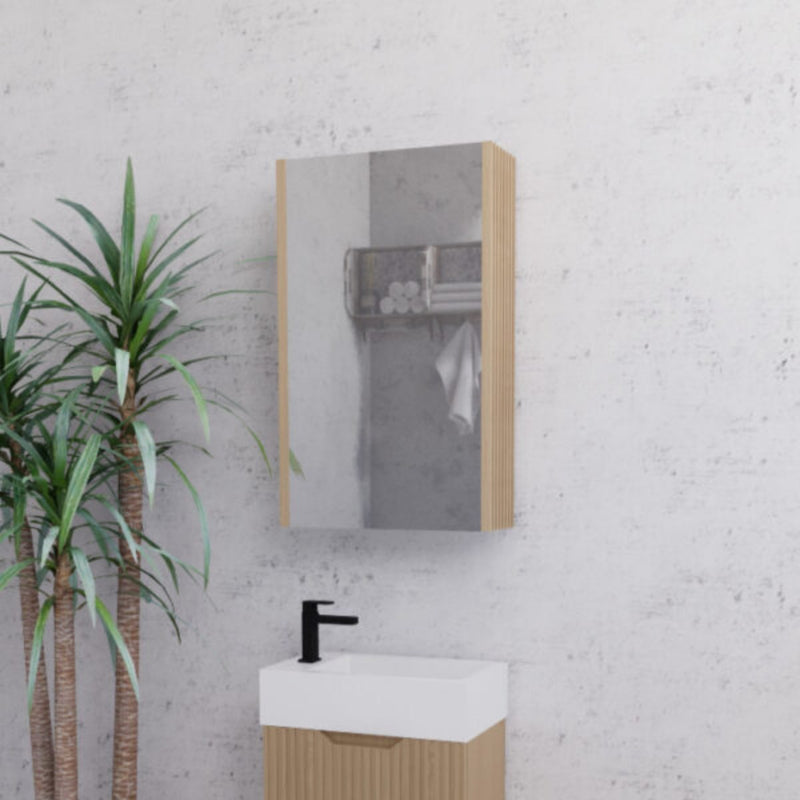 RIVA GENEVA FLUTED American Oak Mirror Shaving Cabinet 450mm - Beyond Bathware