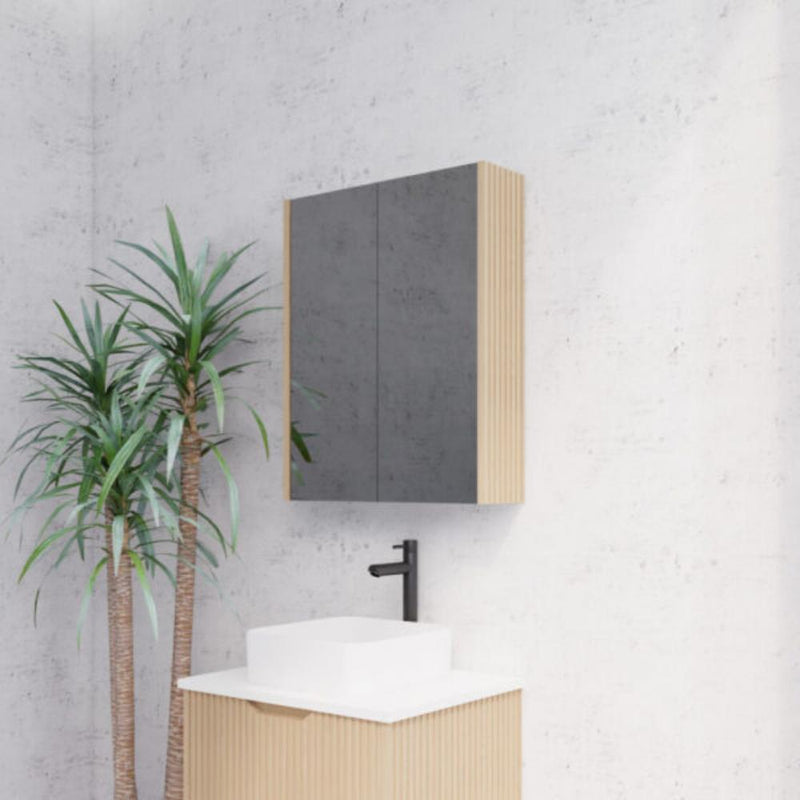RIVA GENEVA FLUTED American Oak Mirror Shaving Cabinet 600mm - Beyond Bathware