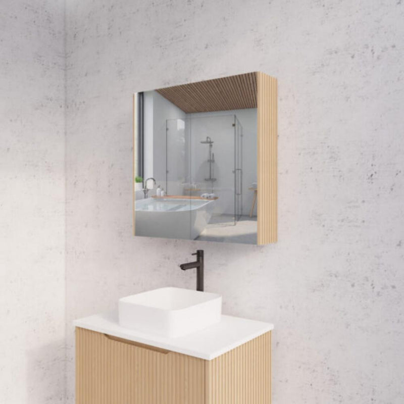 RIVA GENEVA FLUTED American Oak Mirror Shaving Cabinet 750mm - Beyond Bathware
