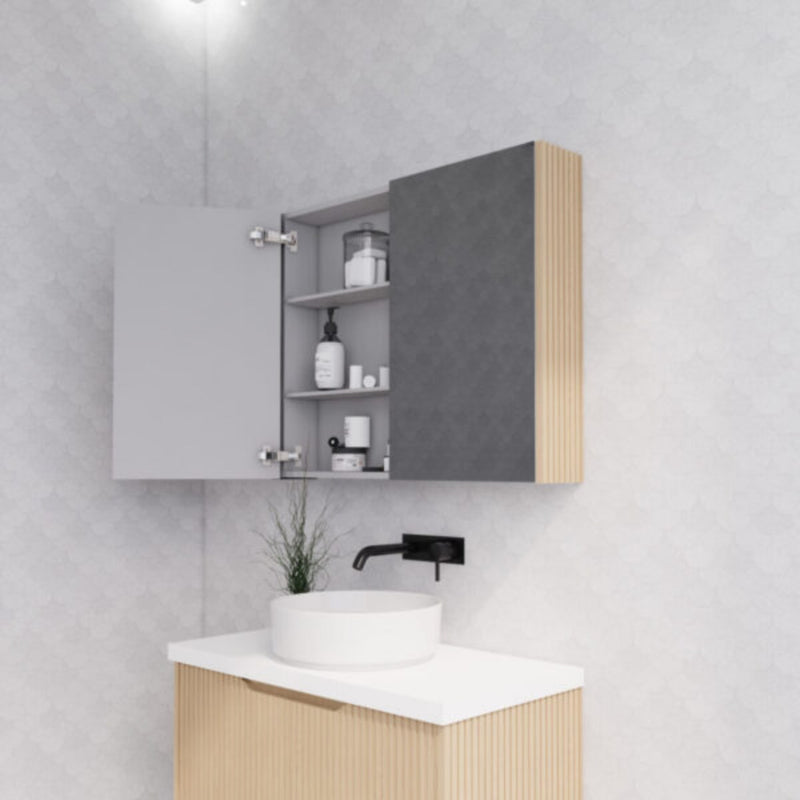 RIVA GENEVA FLUTED American Oak Mirror Shaving Cabinet 900mm - Beyond Bathware