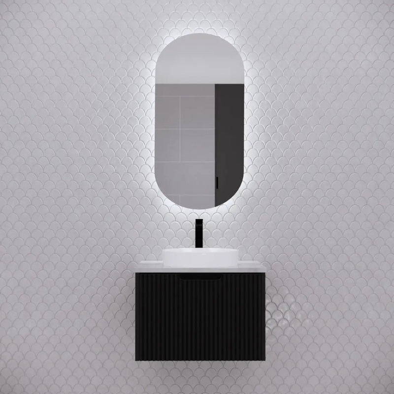 ABS Riva - Riva Paris Oval Led Shaving Cabinet 450mm - Matt Black - Aqualux Bathrooms