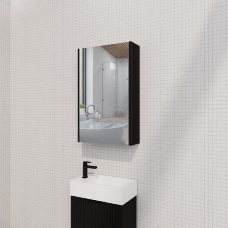 RIVA GENEVA FLUTED Matte Black Mirror Shaving Cabinet 450mm - Beyond Bathware
