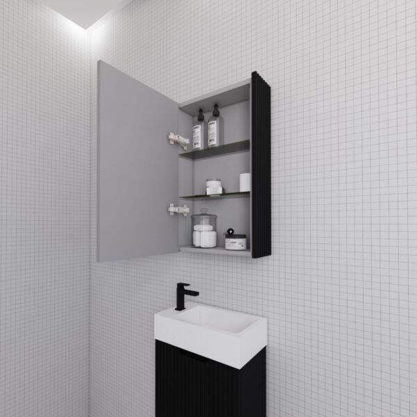 RIVA GENEVA FLUTED Matte Black Mirror Shaving Cabinet 450mm - Beyond Bathware