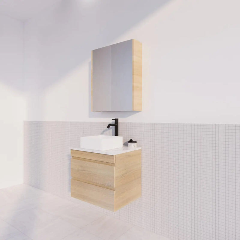 ABS Riva - Riva MF Wall Hung Vanity 600mm - Light Oak - Aqualux Bathrooms