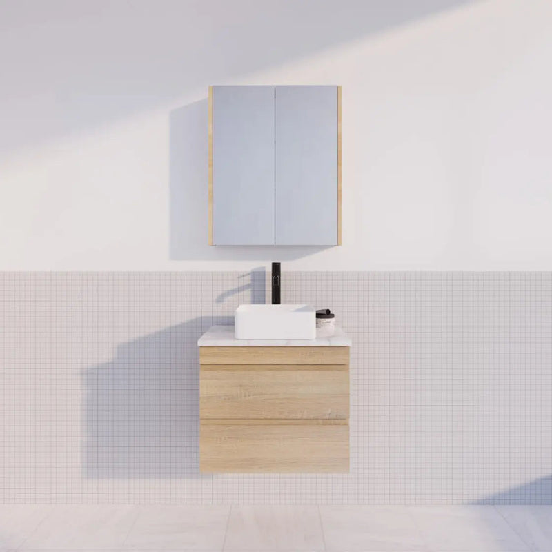 ABS Riva - Riva MF Wall Hung Vanity 600mm - Light Oak - Aqualux Bathrooms
