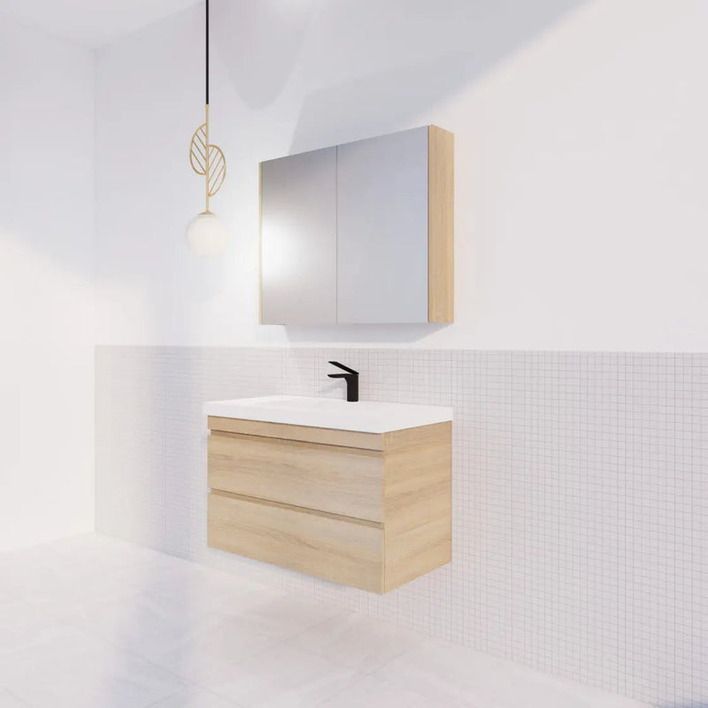 ABS Riva - Riva MF Wall Hung Vanity 900mm - Light Oak - Aqualux Bathrooms