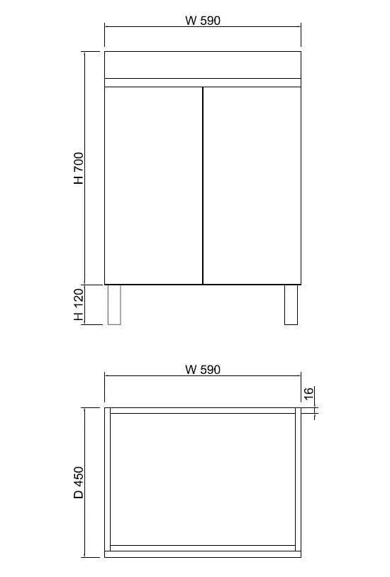 ABS Riva - Riva MFL2 Freestanding Vanity 600mm - Light Oak - Aqualux Bathrooms