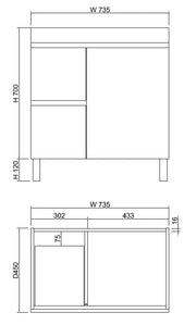 ABS Riva - Riva MFL2 Freestanding Vanity 750mm - Light Oak - Aqualux Bathrooms