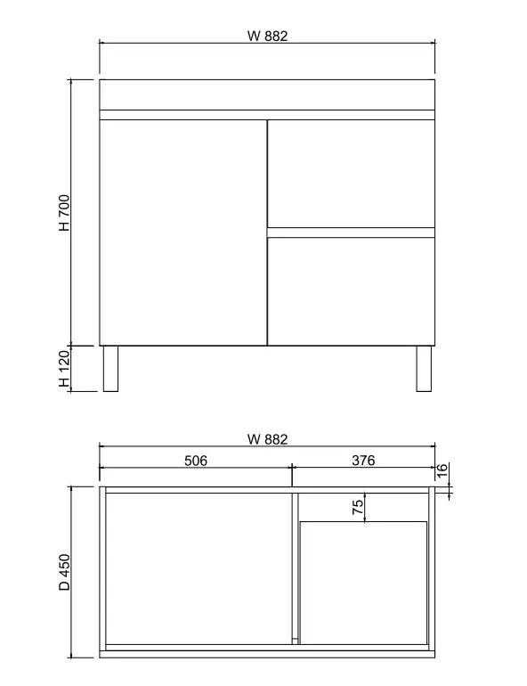 ABS Riva - Riva MFL2 Freestanding Vanity 900mm - Light Oak - Aqualux Bathrooms