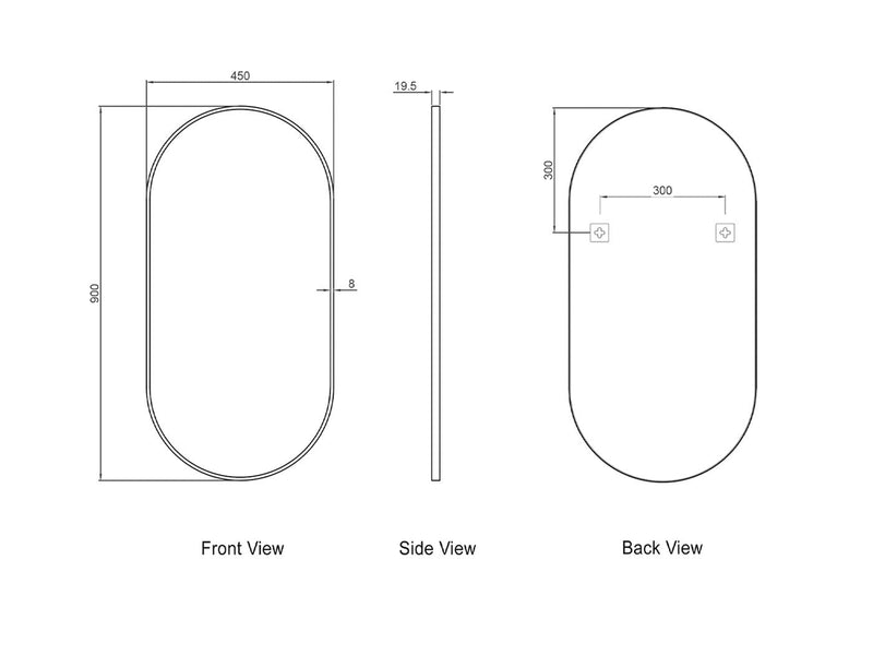 OTTI NOOSA BLACK OVAL MIRROR 450X900MM