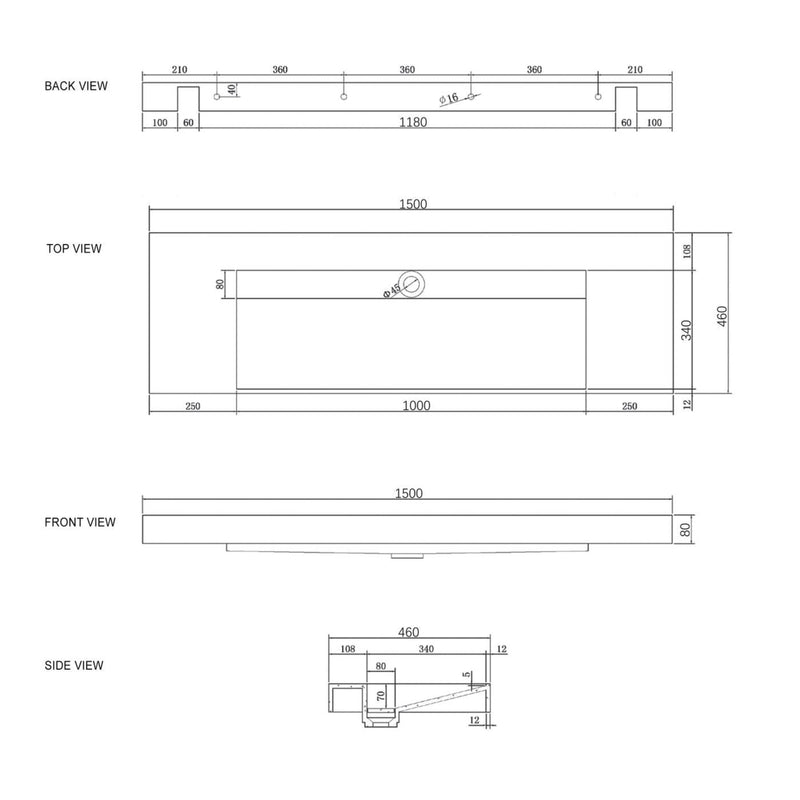 OTTI MOONLIGHT WHITE 1500MM DOUBLE BOWL WALL HUNG CABINET AND BASIN