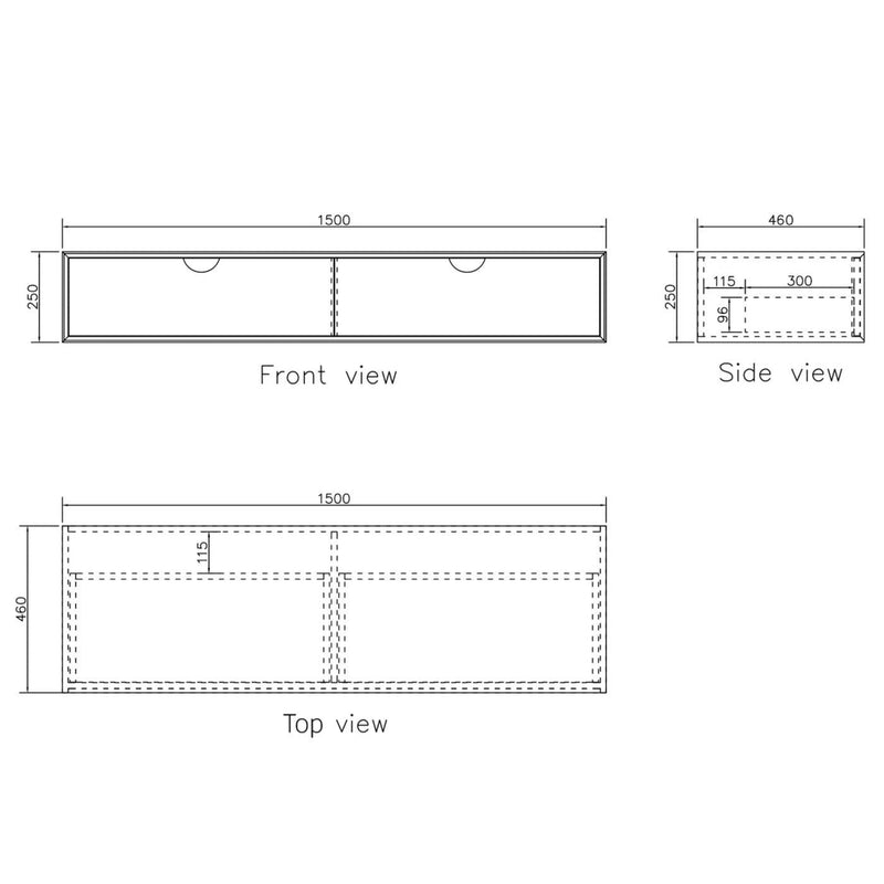 OTTI MOONLIGHT WHITE 1500MM DOUBLE BOWL WALL HUNG CABINET AND BASIN