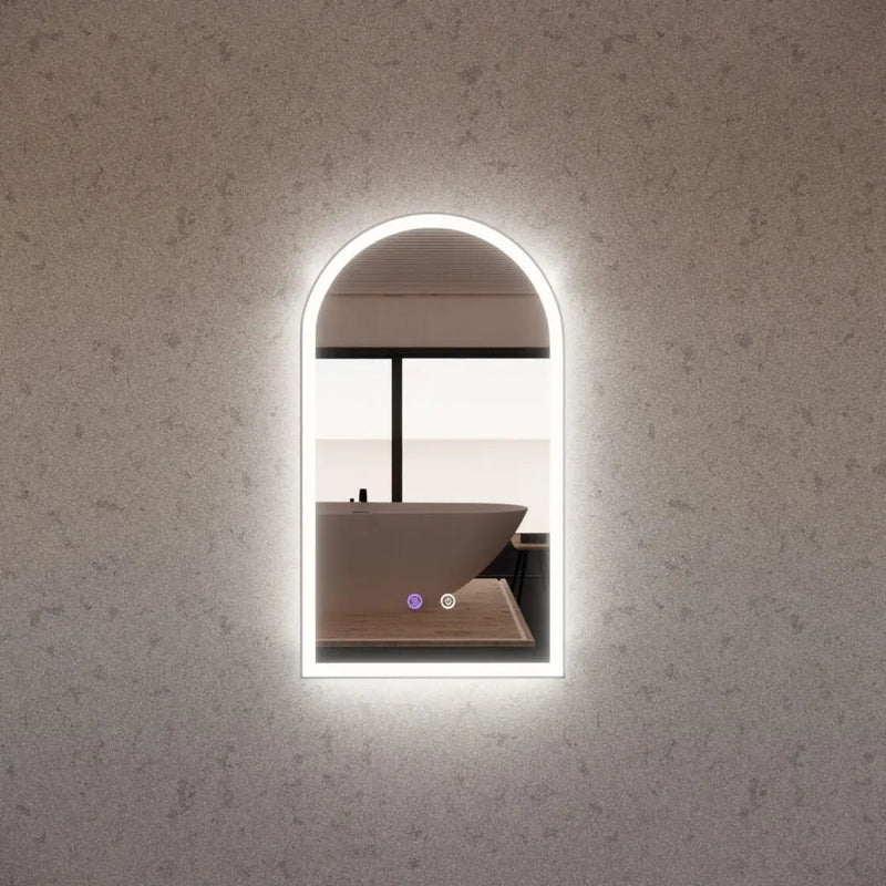 ABS Riva - Riva AR2 Framed Arch LED Mirror With 3 Colour Lights Front Lit and Back Lit 800mm - Brushed Nickel - Aqualux Bathrooms