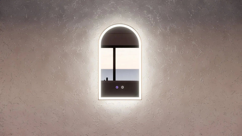 ABS Riva - Riva AR2 Framed Arch LED Mirror With 3 Colour Lights Front Lit and Back Lit 800mm - Gold Framed - Aqualux Bathrooms