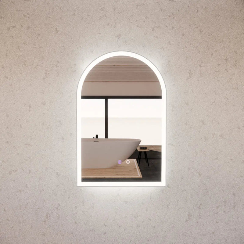 ABS Riva - Riva AR2 Framed Arch LED Mirror With 3 Colour Lights Front Lit and Back Lit 900mm - Brushed Nickel - Aqualux Bathrooms