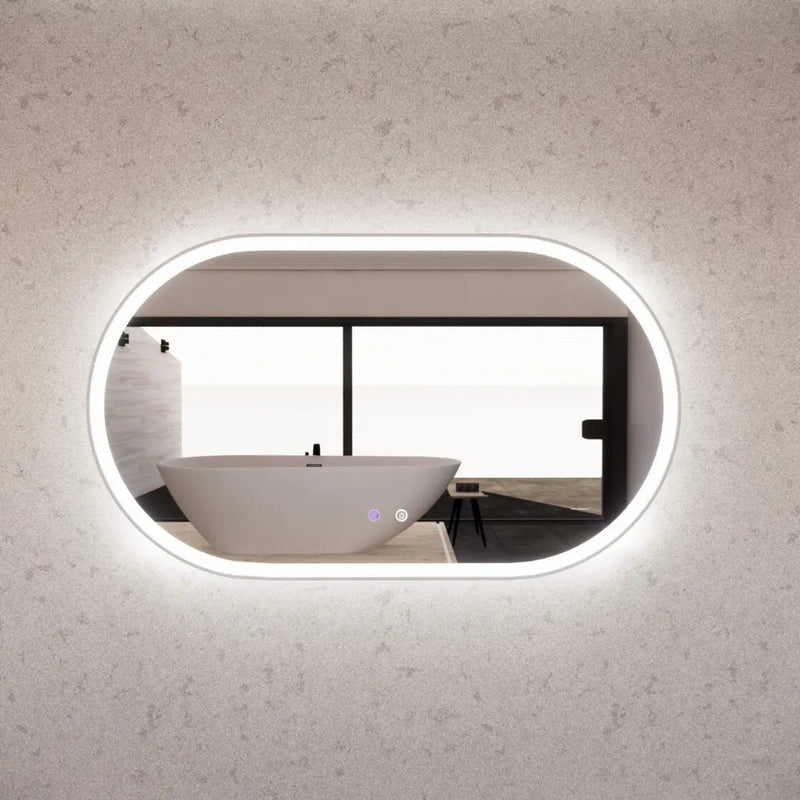 ABS Riva - Riva O1 Framed Oval LED Mirror With 3 Colour Lights Front Lit and Back Lit 1200mm - Brushed Nickel - Aqualux Bathrooms