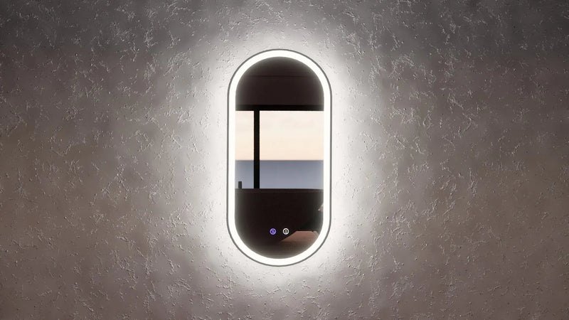 ABS Riva - Riva O1 Framed Oval LED Mirror With 3 Colour Lights Front Lit and Back Lit 900mm - Black Framed - Aqualux Bathrooms