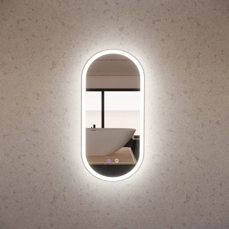 ABS Riva - Riva O1 Framed Oval LED Mirror With 3 Colour Lights Front Lit and Back Lit 900mm - Brushed Nickel - Aqualux Bathrooms
