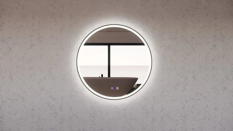ABS Riva - Riva R3 Framed Round LED Mirror With 3 Colour Lights Front Lit and Back Lit 600mm - Black Framed - Aqualux Bathrooms