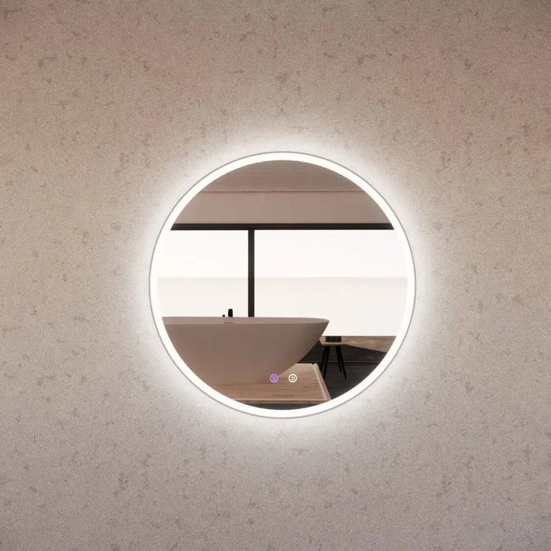 ABS Riva - Riva R3 Framed Round LED Mirror With 3 Colour Lights Front Lit and Back Lit 600mm - Brushed Nickel - Aqualux Bathrooms