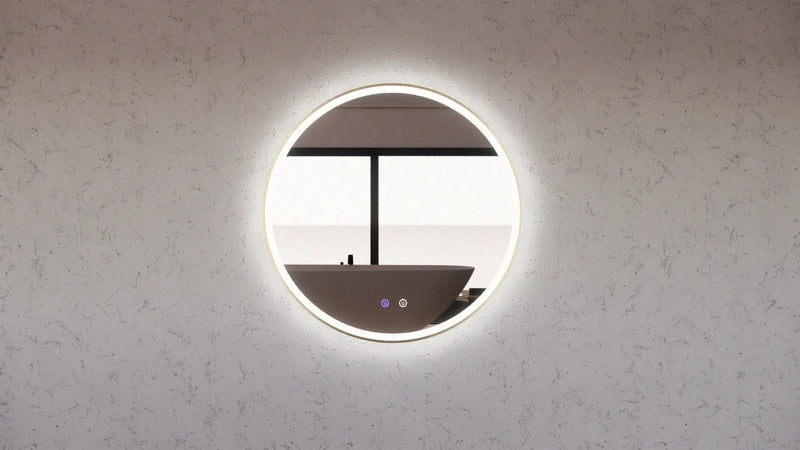 ABS Riva - Riva R3 Framed Round LED Mirror With 3 Colour Lights Front Lit and Back Lit 600mm - Gold Framed - Aqualux Bathrooms