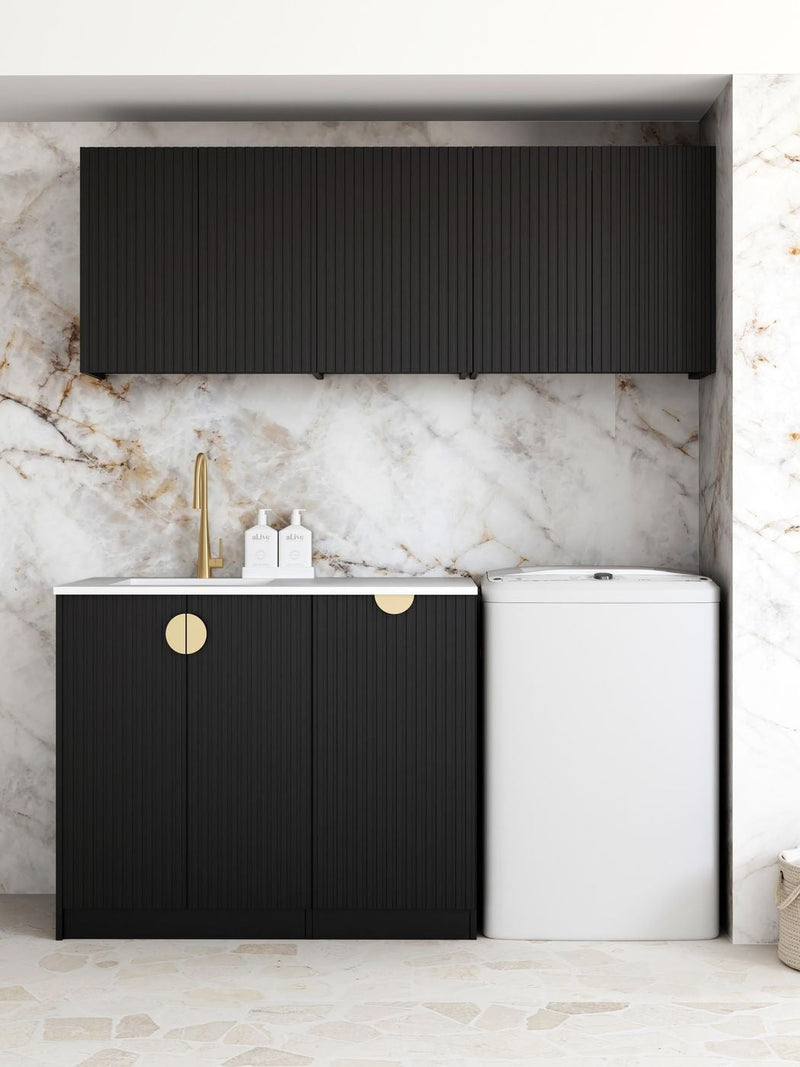 OTTI MARLO MATTE BLACK FLUTED 415MM WALL LAUNDRY CABINET
