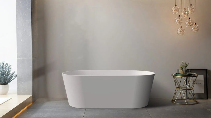 ABS Riva - Riva Mia Super Slim Edge Oval Shape Freestanding Bathtub 1500mm - Matt White - Aqualux Bathrooms