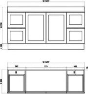 ABS Riva - Riva Miami Freestanding Double Bowl Vanity 1500mm - Matt white - Aqualux Bathrooms