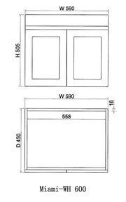ABS Riva - Riva Miami Wall Hung Vanity 600mm - Matt white - Aqualux Bathrooms