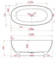 ABS Riva - Riva Noto Oval Shape Transparent Freestanding Bathtub 1500mm - Custom Colours - Aqualux Bathrooms