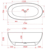ABS Riva - Riva Noto Oval Shape Transparent Freestanding Bathtub 1700mm - Custom Colours - Aqualux Bathrooms