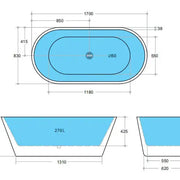 Ovia Black Free Standing - Non Overflow Bathtub - Aqualux Bathrooms- Poseidon