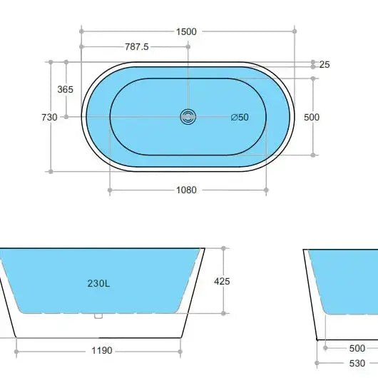Ovia Black Free Standing - Non Overflow Bathtub - Aqualux Bathrooms- Poseidon