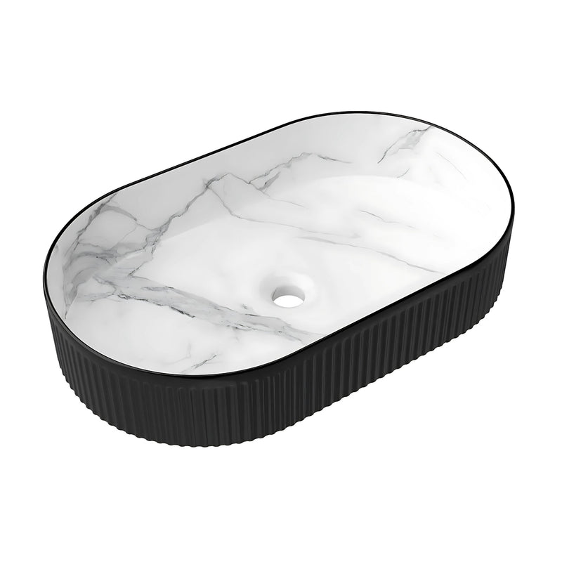 OTTI KENSINGTON FLUTED ABOVE COUNTER BASIN MATTE BLACK AND WHITE 560MM